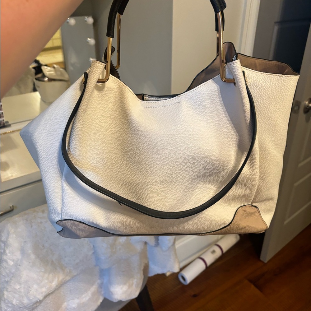Cream and Black Women's Bag